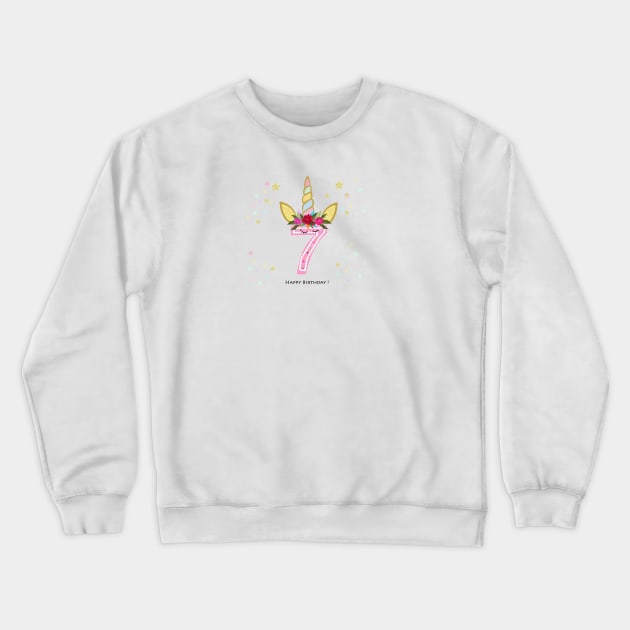 Seventh birthday. Seven. Unicorn birthday invitation. Party invitation greeting card Crewneck Sweatshirt by GULSENGUNEL